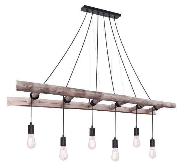 Sospensione legno color naturale, 6x E27